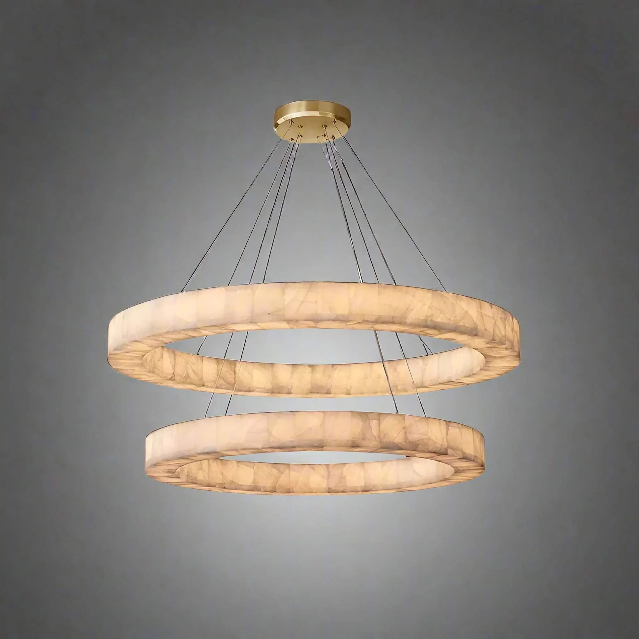 Rivage Alabaster Chandelier | Marble 2 Tiered Ring for Luxury Homes | Lighting Kitchen Living Room