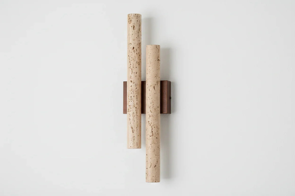 Travertine Wall Light 50cm | Double Stone & Wood Sconce Wabi-sabi Minimalist Living Room Staircase Casalolalights