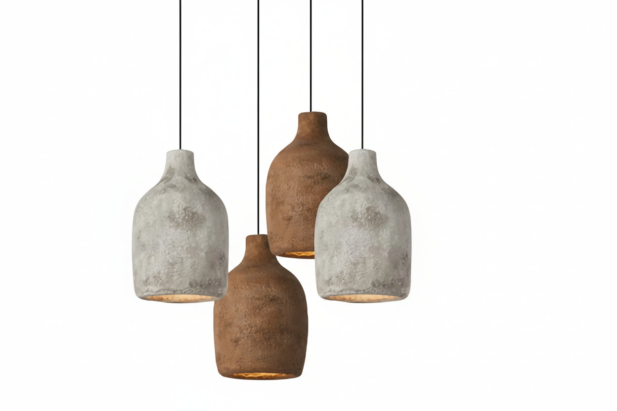 Japandi Wabi-sabi Chandelier | Minimalist Earth-toned Ceramic Shades | Lighting for Elegant Home Interiors