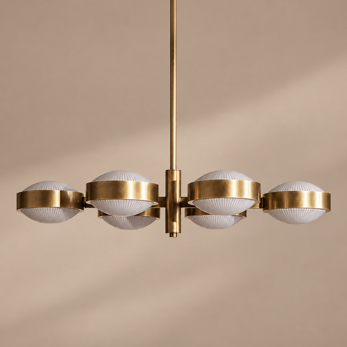 Fluted Glass Linear Chandelier Champagne Brass | Compact for a Kitchen Island Custom Rod Length Casalola Lights Luxury