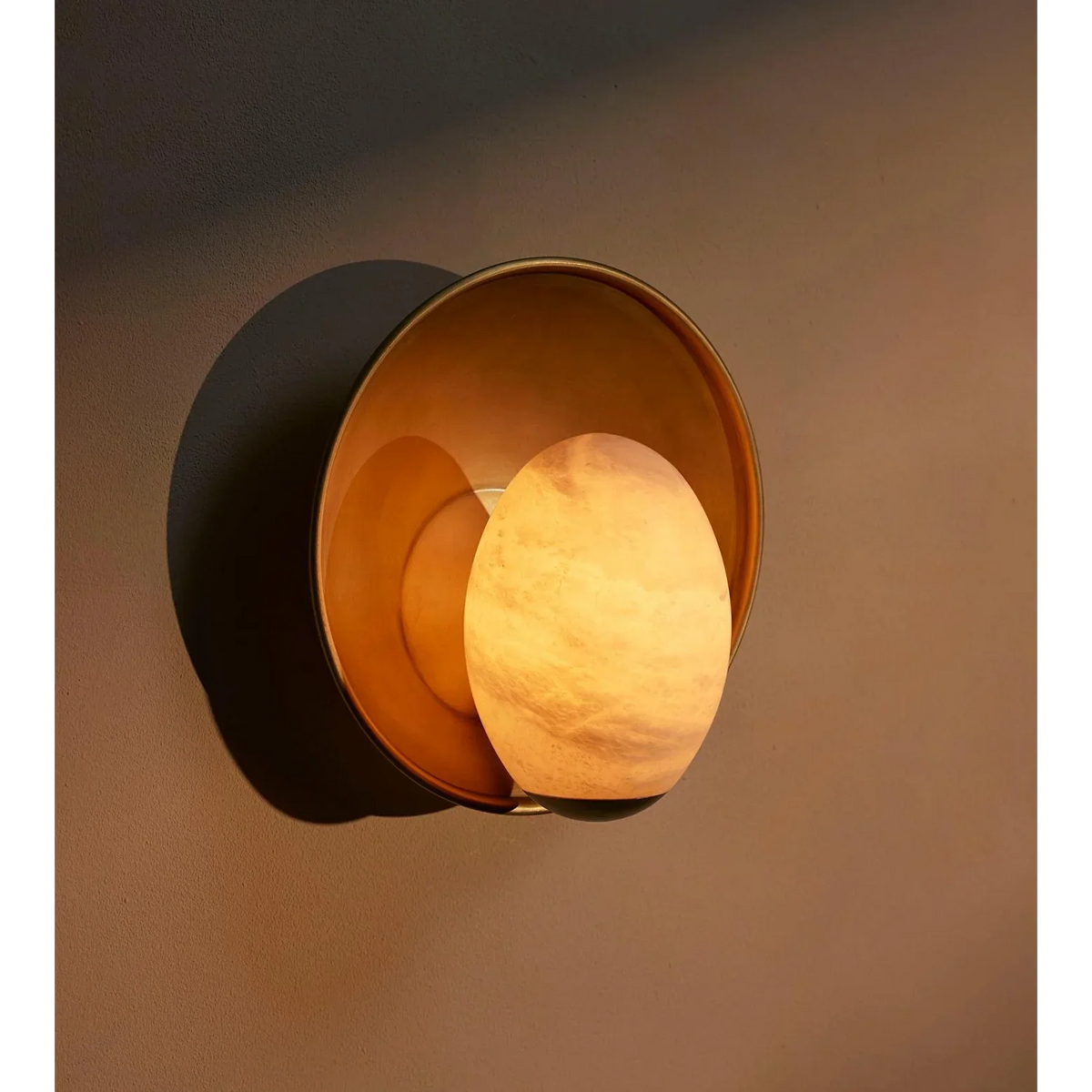 Alabaster Egg Wall Sconce | Stone Diffuser & Brass Backplate Modern Japandi Bedroom Hallway Casalolalights Luxury Lamps