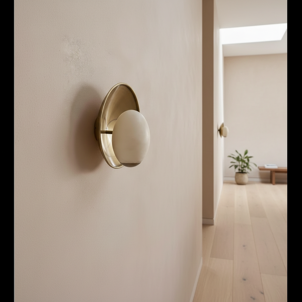 Alabaster Egg Wall Sconce | Stone Diffuser & Brass Backplate Modern Japandi Bedroom Hallway Casalolalights Luxury Lamps