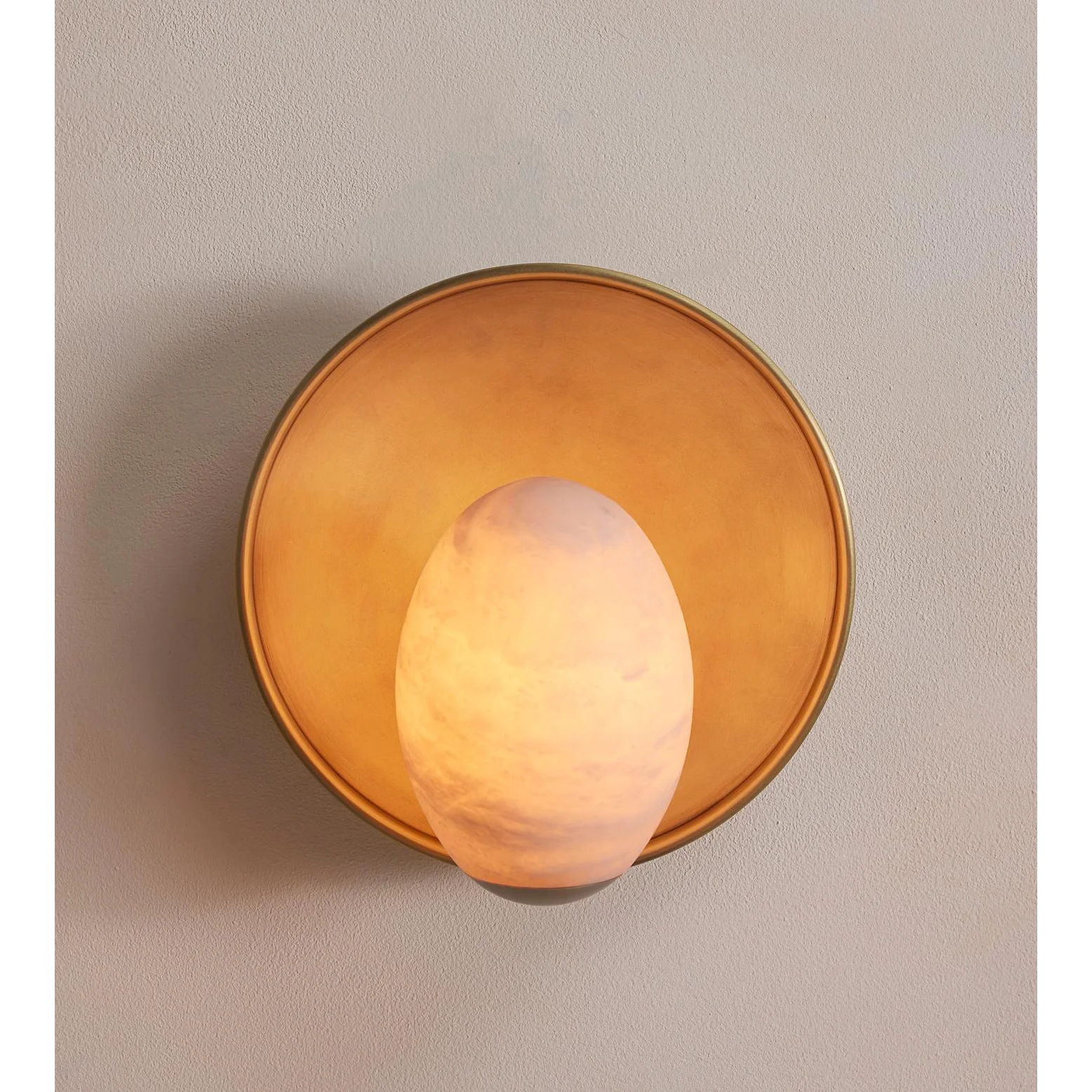 Alabaster Wall Sconce – Solid Brass Backplate Hand Carved Stone