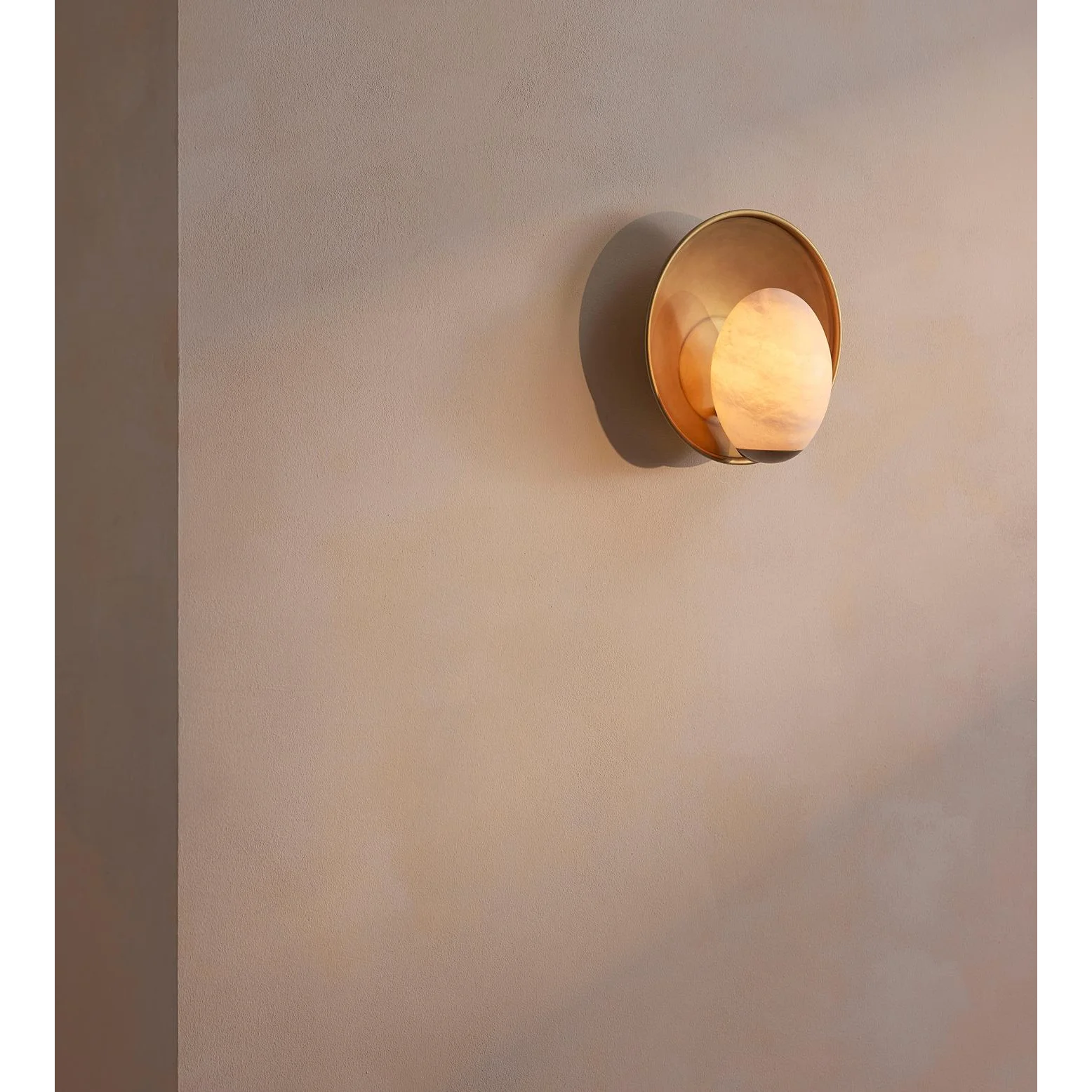 Alabaster Wall Sconce – Solid Brass Backplate Hand Carved Stone
