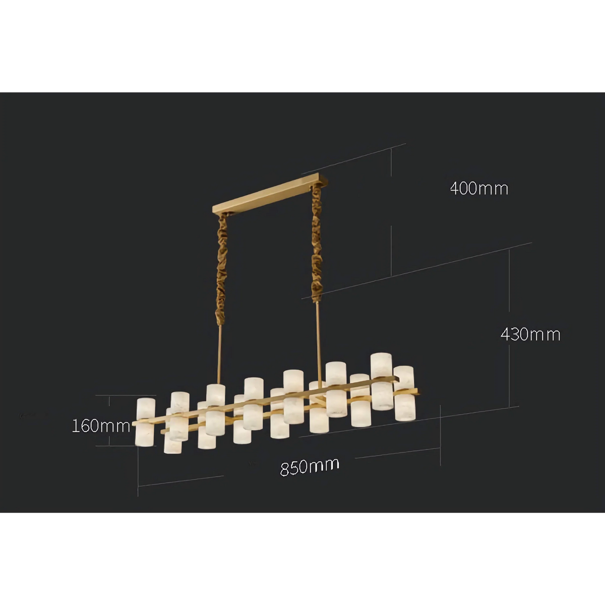 Alabaster Linear Chandelier | Hand-carved Cylinder & Brass Dining Light 85-120cm Modern Room Casalolalights Luxury
