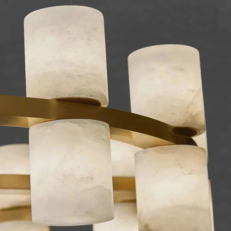 Alabaster Linear Chandelier | Hand-carved Cylinder & Brass Dining Light 85-120cm Modern Room Casalolalights Luxury