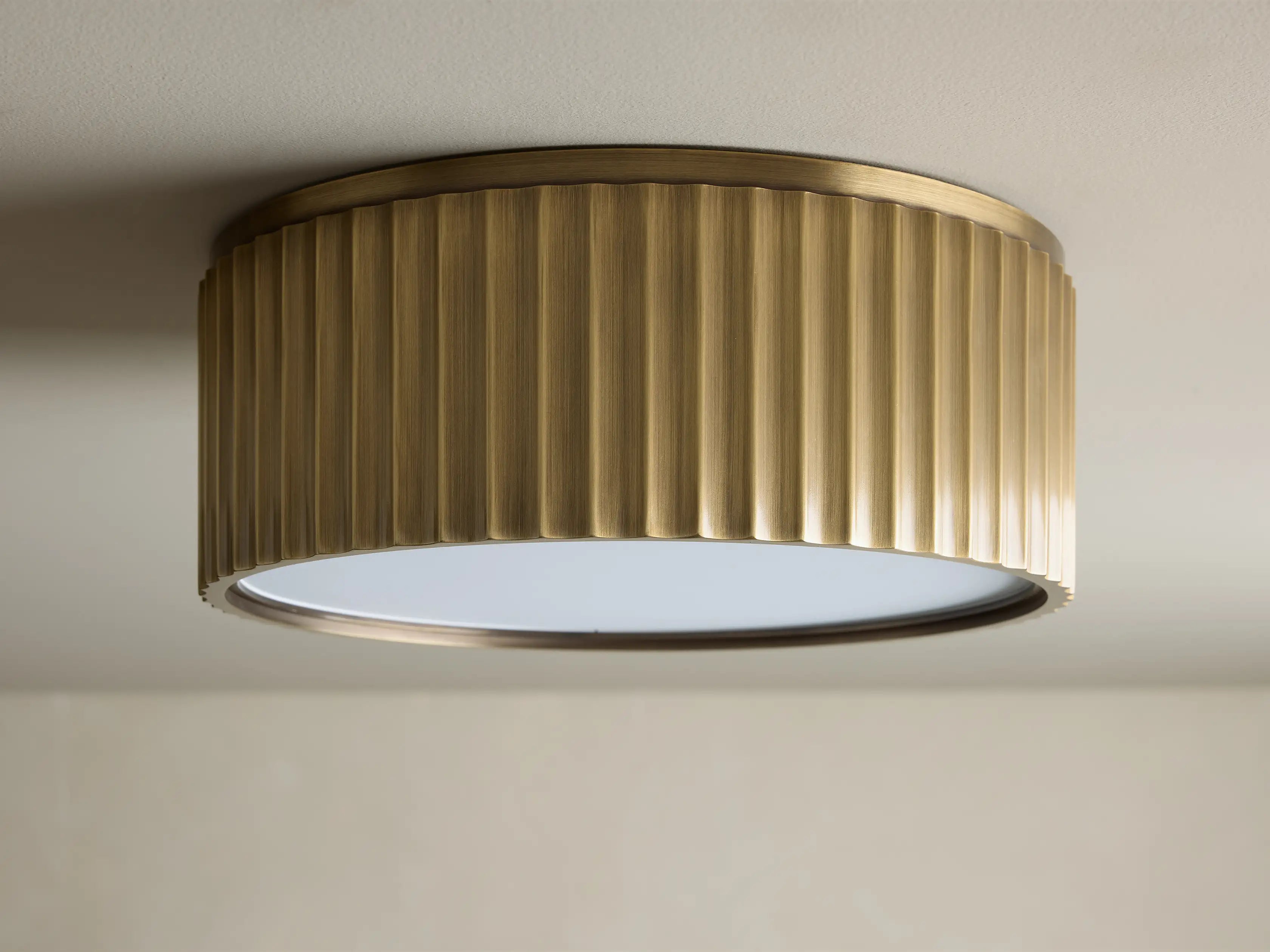 Brass Flush Mount Ceiling Light for Bathroom & Hallway | 13 Inch Fluted Drum Antique 2-light Casalolalights Luxury