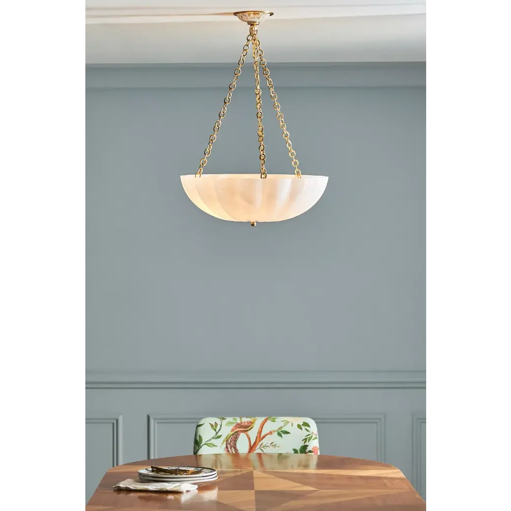 Frosted Glass Bowl Chandelier | Semi Flush Brass Fixture for Foyer