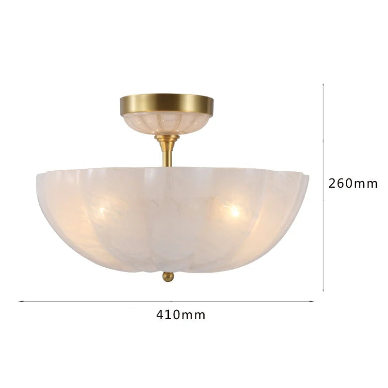 Frosted Glass Bowl Chandelier | Semi Flush Brass Fixture for Foyer