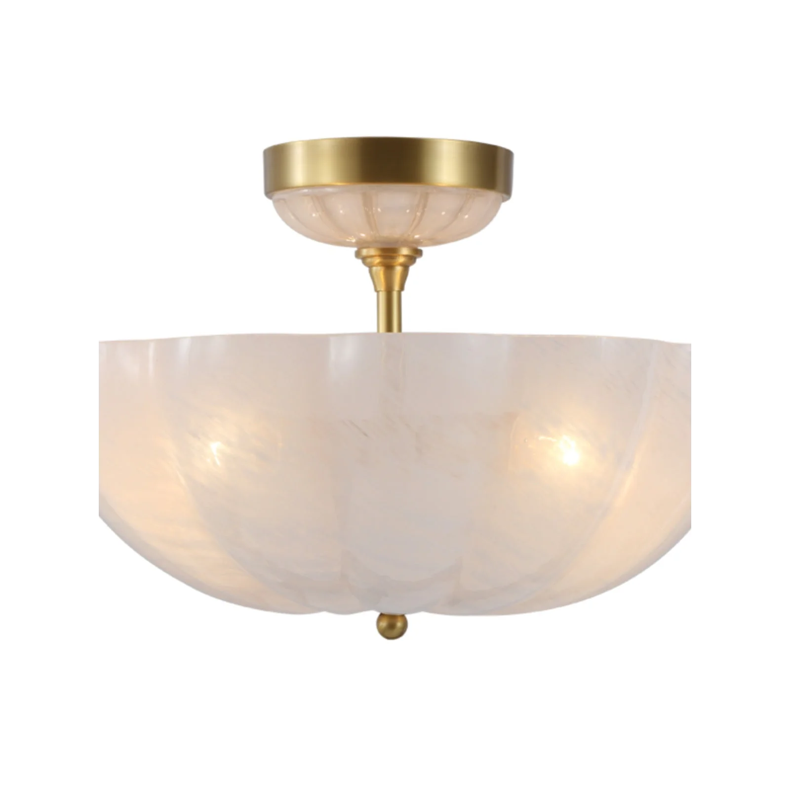 Frosted Glass Bowl Chandelier | Semi Flush Brass Fixture for Foyer