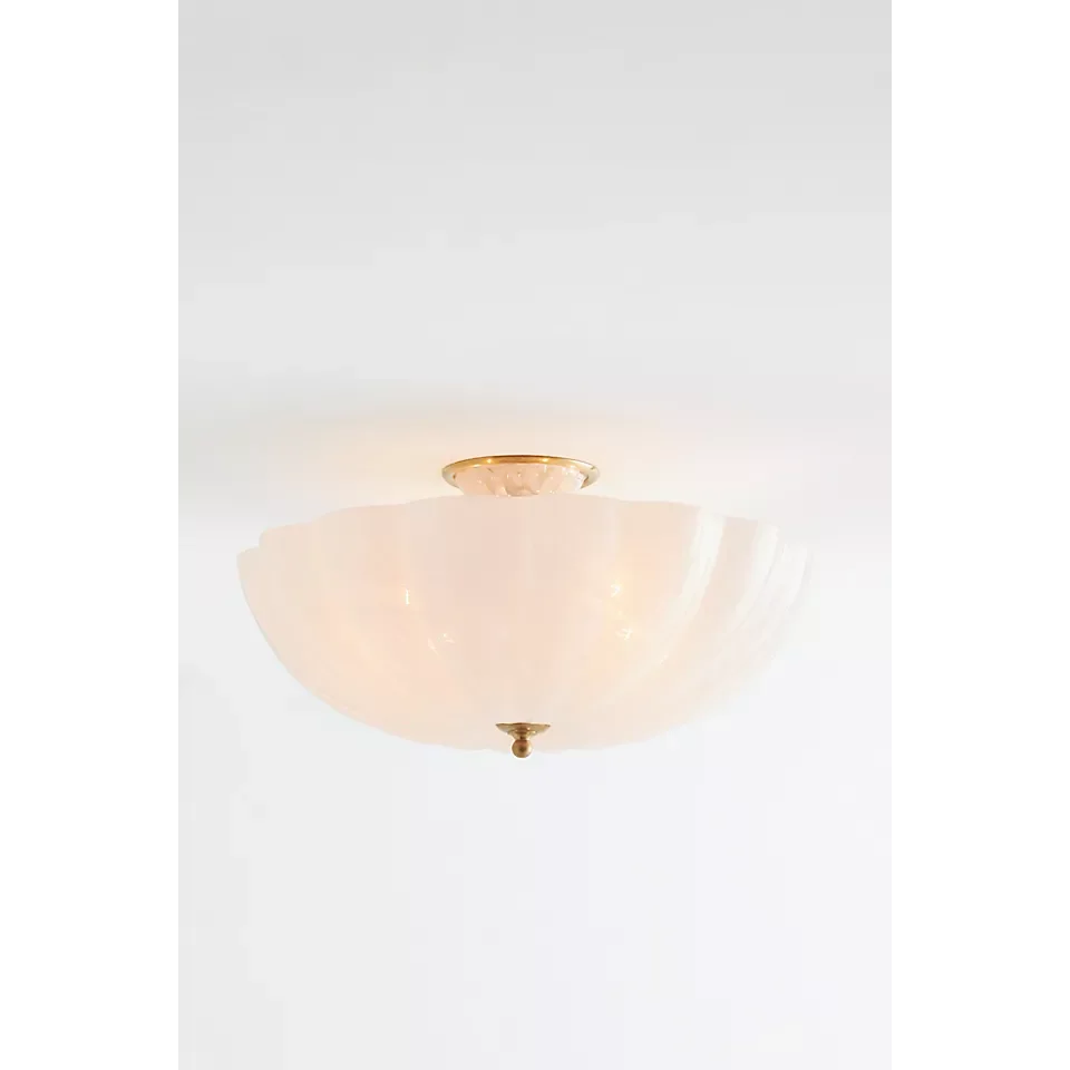 Frosted Glass Bowl Chandelier | Semi Flush Brass Fixture for Foyer