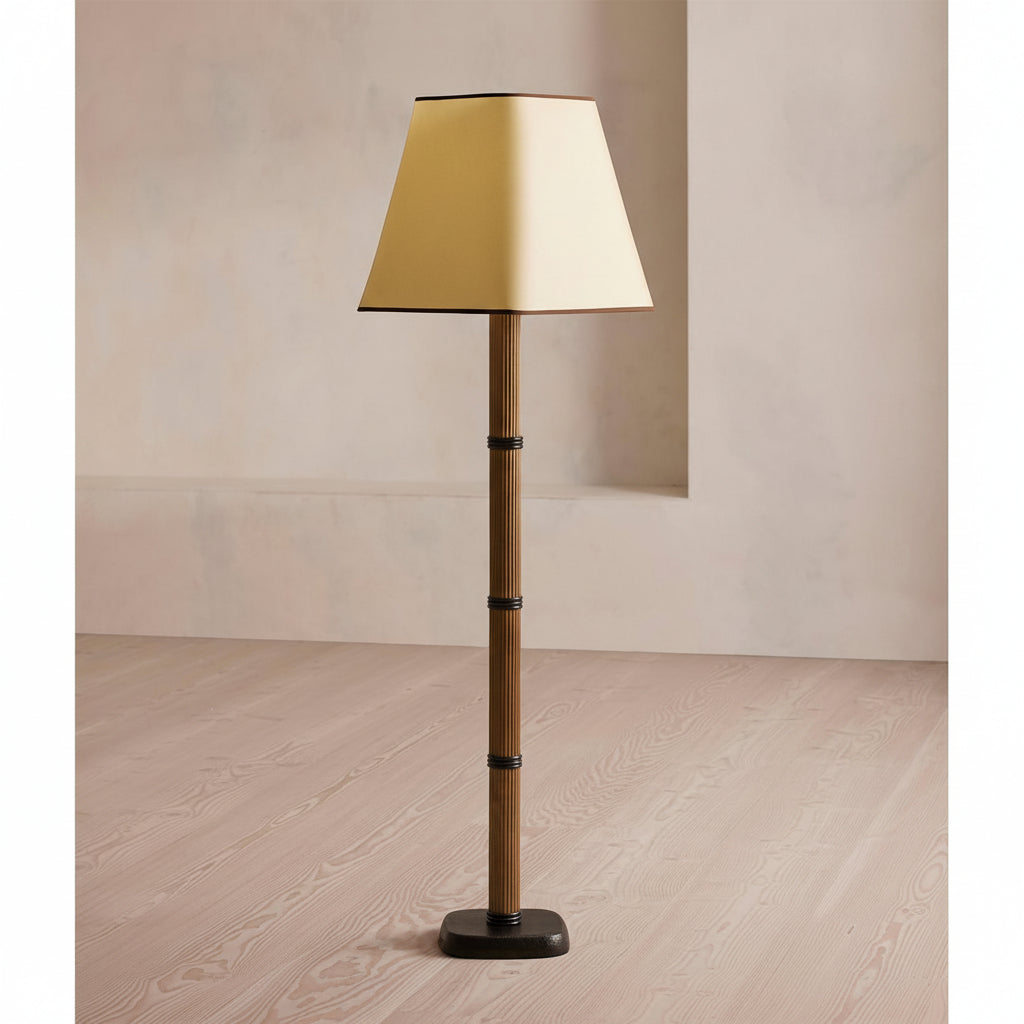 Reeded Aluminium Floor Lamp Linen Tapered Shade Quiet Luxury 160cm