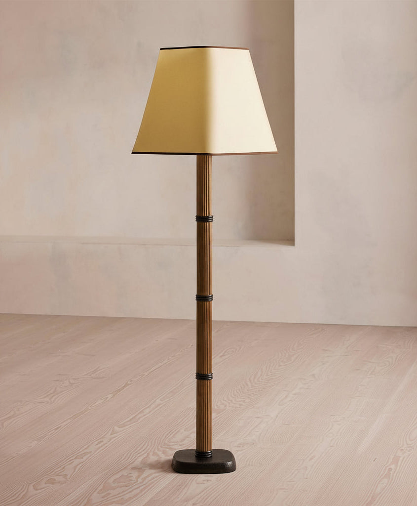 Reeded Aluminium Floor Lamp Linen Tapered Shade Quiet Luxury 160cm