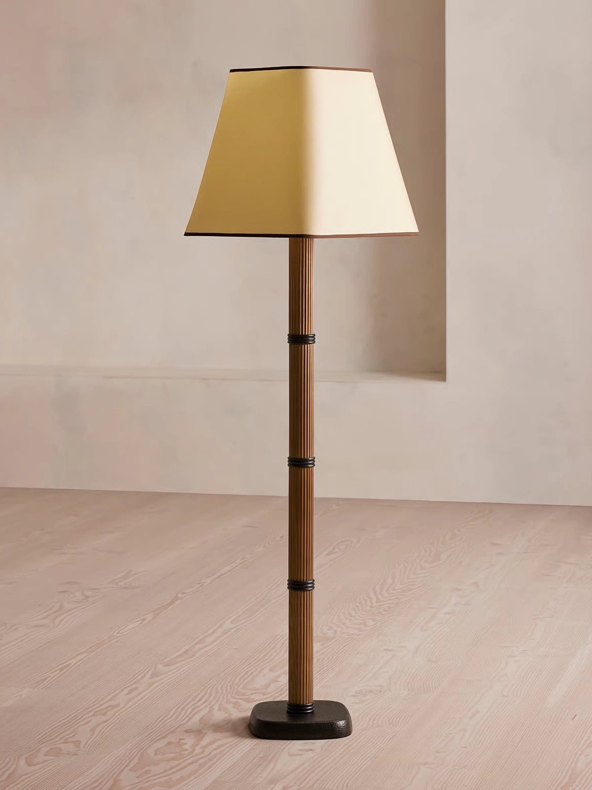 Reeded Aluminium Floor Lamp Linen Tapered Shade Quiet Luxury 160cm