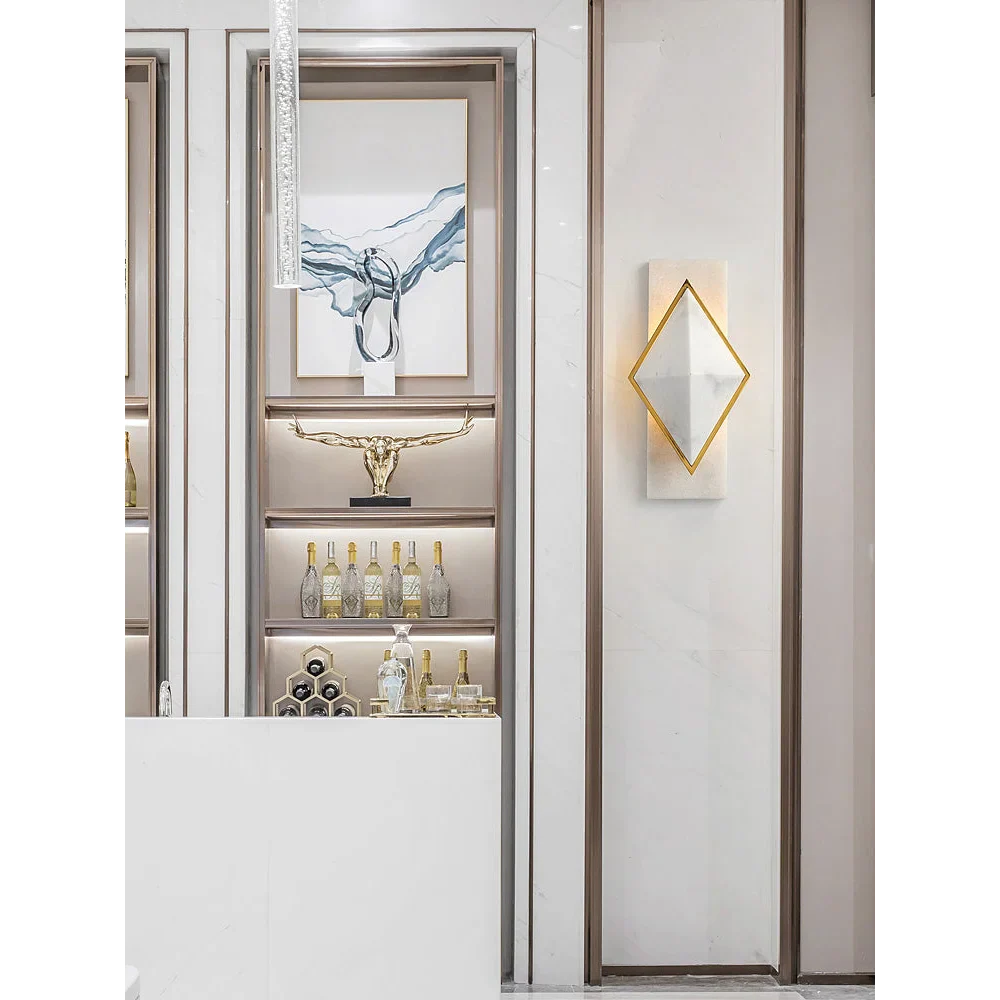 Geometric Alabaster Wall Sconce – Marble & Brass for Hallway Bedroom Casalolalights Luxury Lamps Interior Designers