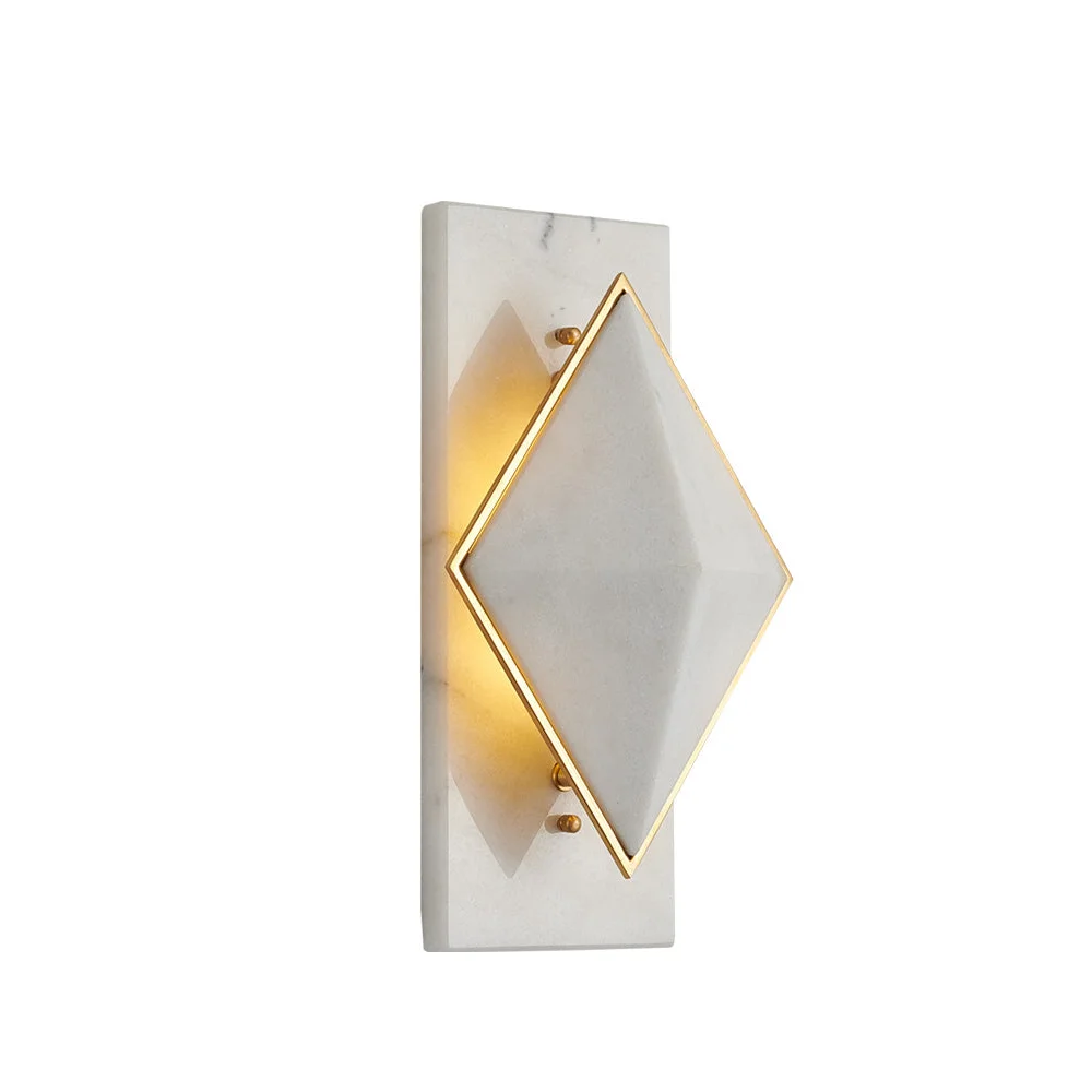 Geometric Alabaster Wall Sconce – Marble & Brass for Hallway Bedroom