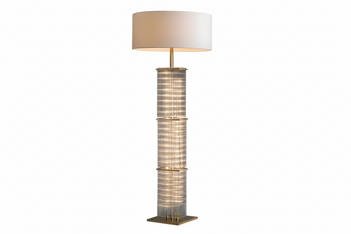 Copper & Glass Cage 3 Light Floor Lamp Fabric Shade | 150cm Tall E26/e27 Industrial Ambient Casalola Lights Luxury