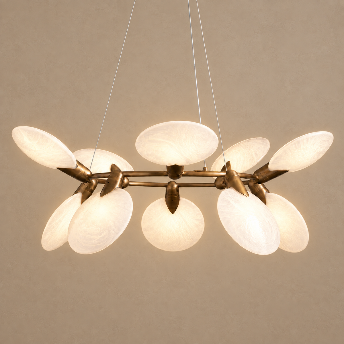 Glass Disc Chandelier Brass Ring 10 Light | Soft Glare Free for a Dining Room Custom Cable Drop Casalola Lights Luxury