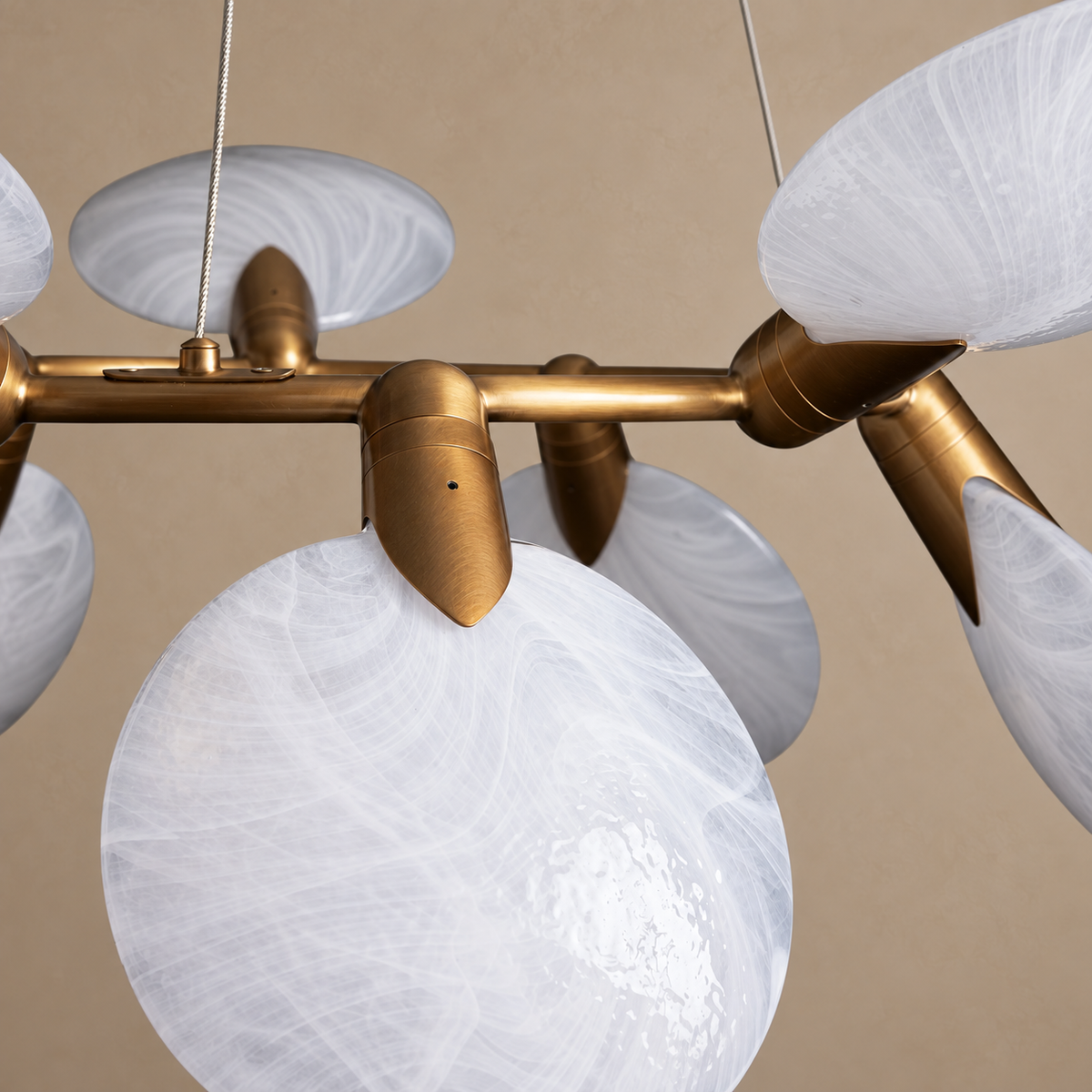 Glass Disc Chandelier Brass Ring 10 Light | Soft Glare Free for a Dining Room Custom Cable Drop Casalola Lights Luxury