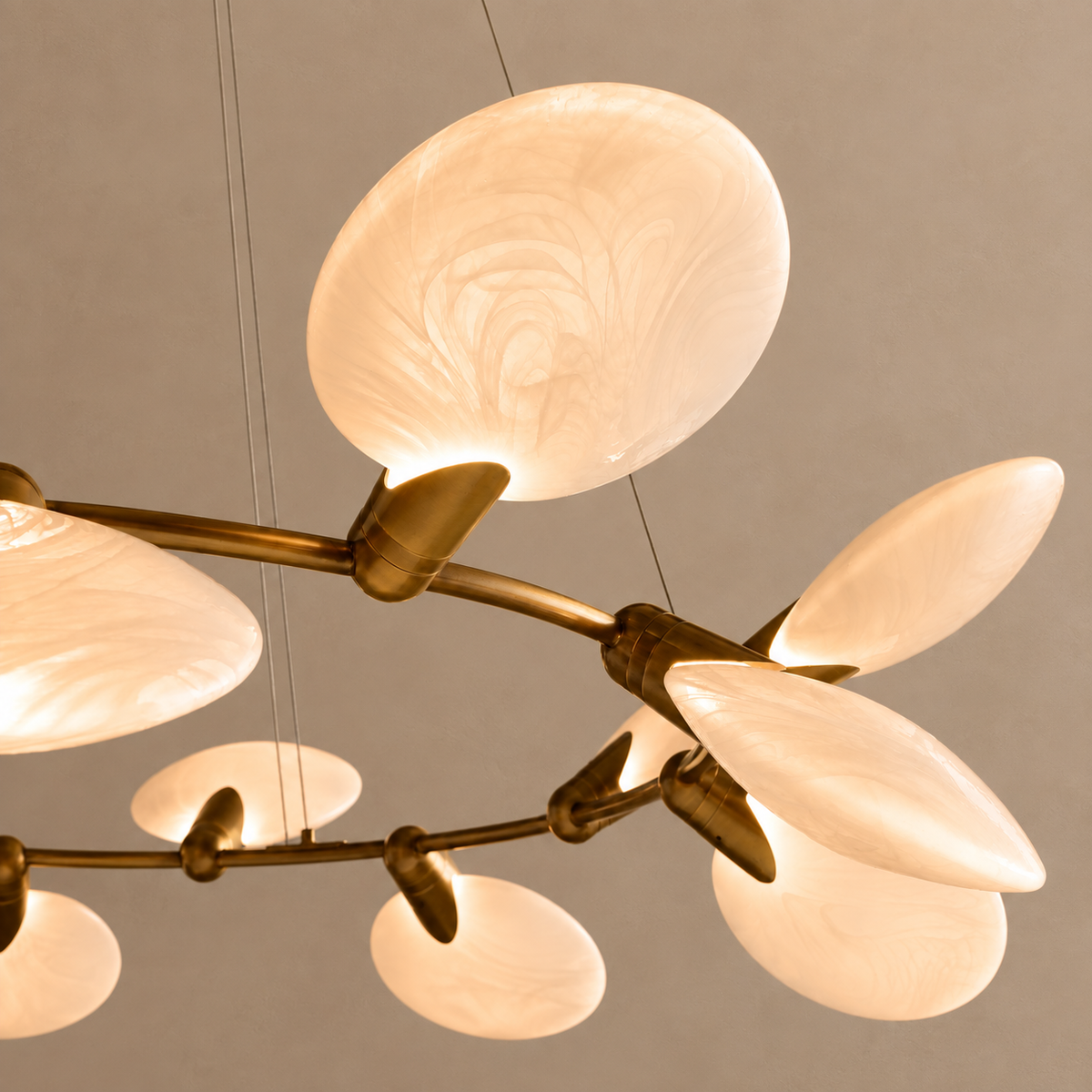 Large Glass Disc Chandelier Brass 16 Light | Glare Free Custom Cable Drop for a High Ceiling Casalola Lights Luxury