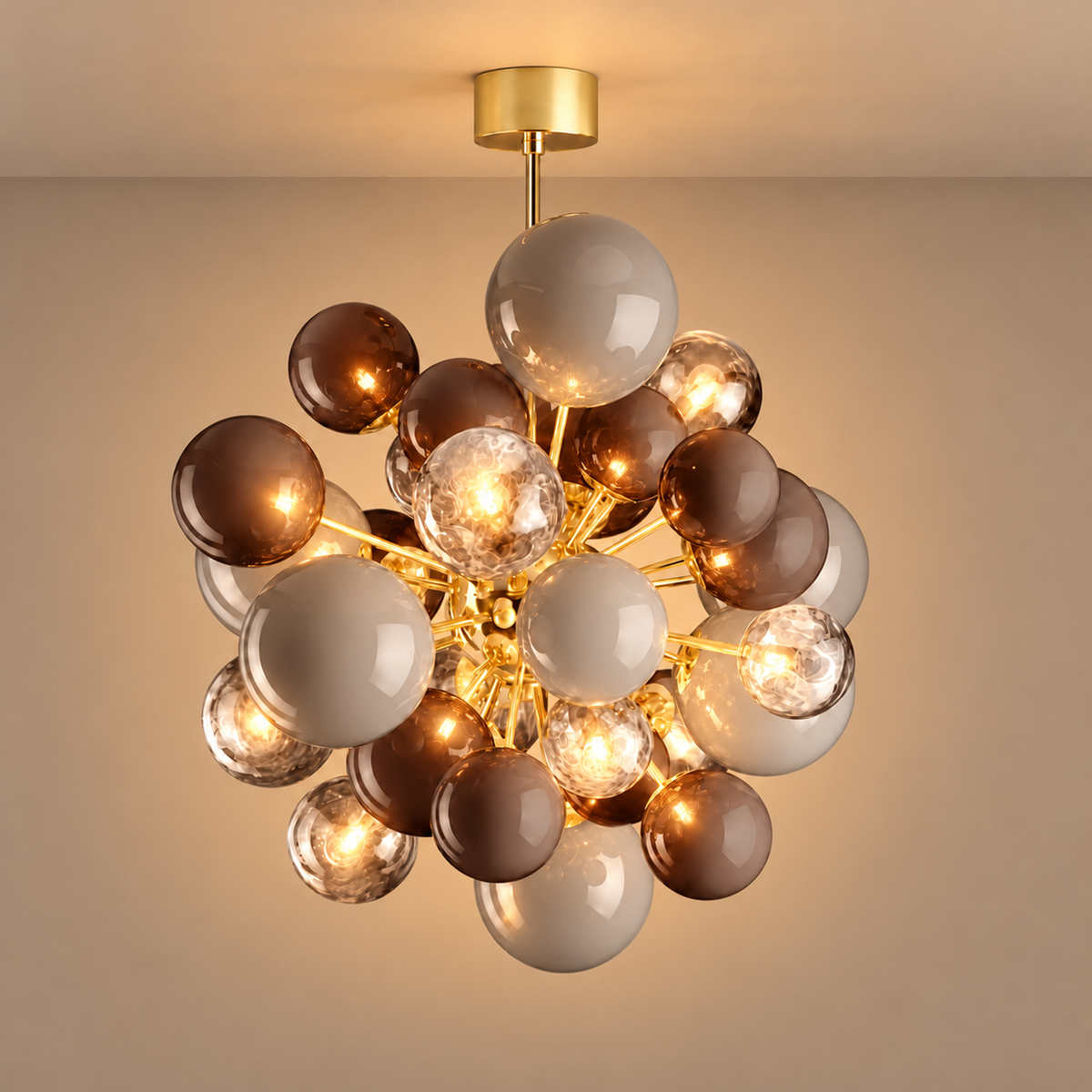 Modern Chandelier - Cafe Grey Globes Hand-blown Glass Casalola Lights Luxury Lamps for Interior Designers