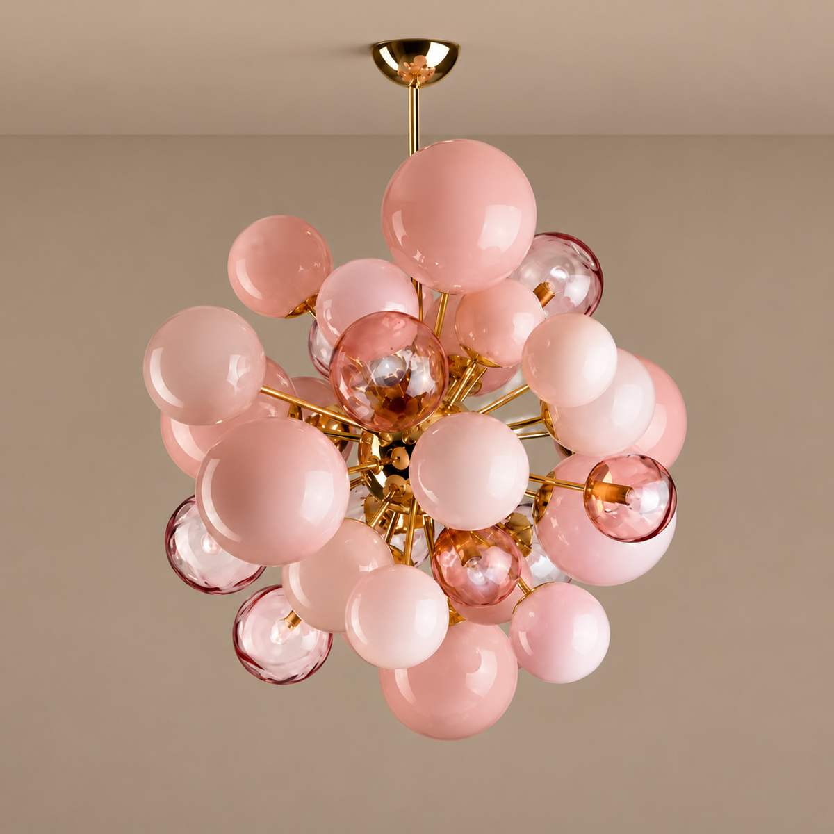 LÁMPARA DE ARAÑA DE GLOBOS DE VIDRIO | ROSA | CLPT80CF