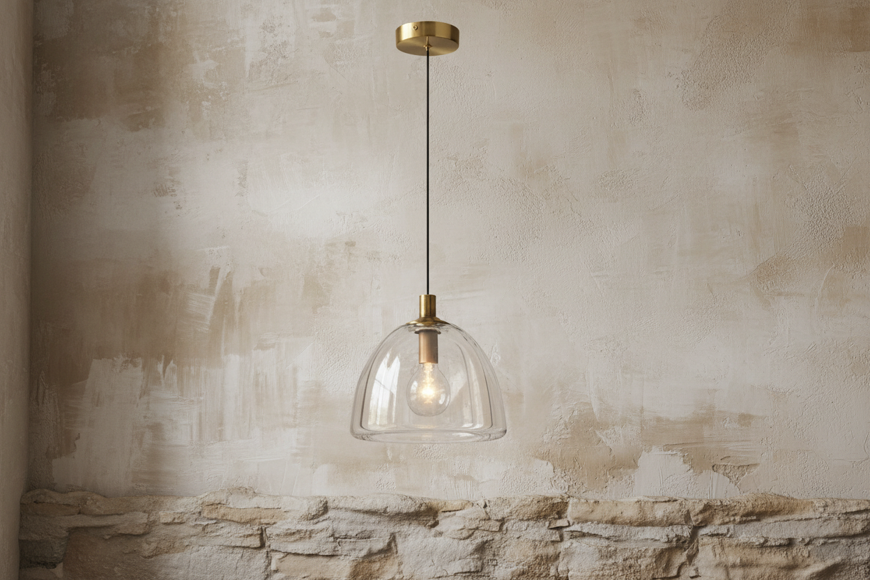 Glass Pendant Light with Brass Accents – Modern Minimalist Hanging for Kitchen Dining Room or Entryway Casalolalights