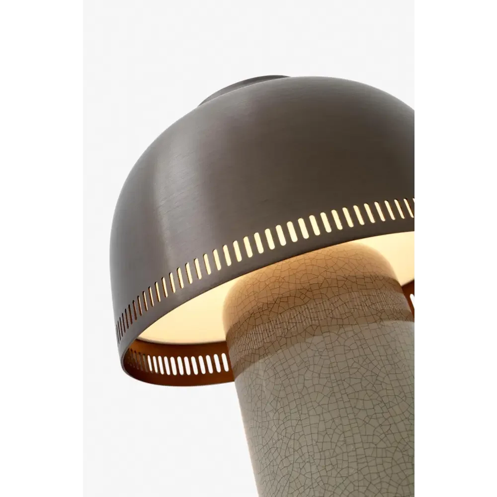 Brown Crackle Glaze Ceramic Table Lamp | Brass Dome Sculptural Light