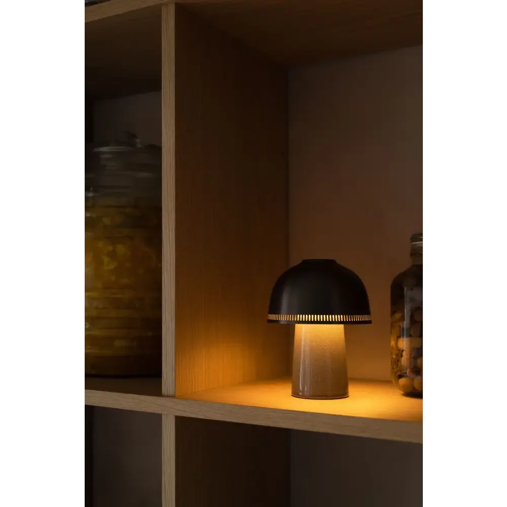 Brown Crackle Glaze Ceramic Table Lamp | Brass Dome Sculptural Light