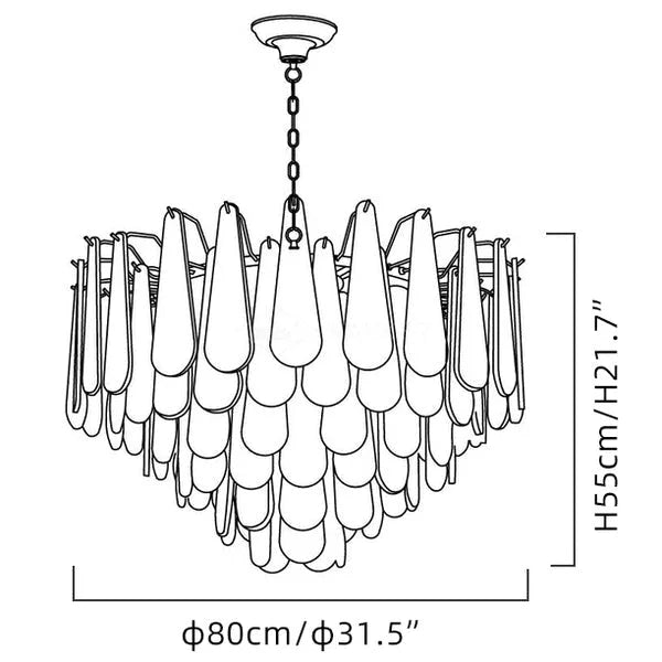 Goccia chandelier dimension drawing for the 80 cm wide, 55 cm high fixture.
