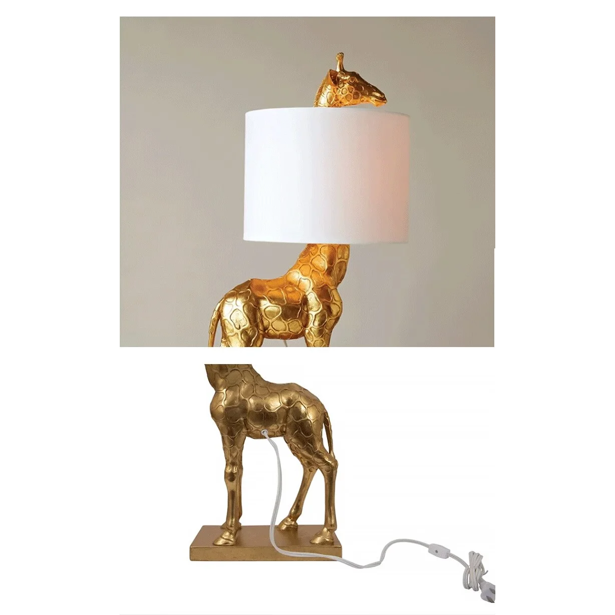 Gold Giraffe Table Lamp | Fabric Shade | Luxury Light | Casalola