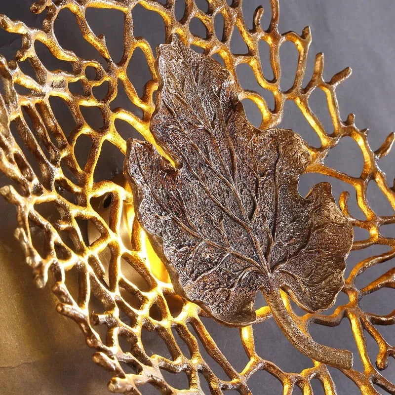 Gold Leaf Wall Sconce – Handcrafted Organic Brass Design