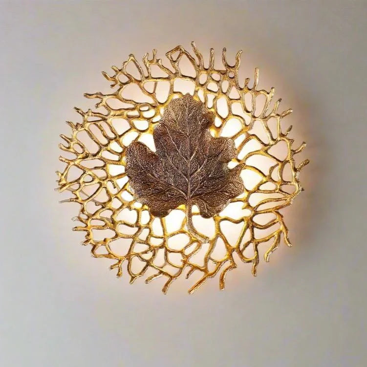 Gold Leaf Wall Sconce – Handcrafted Organic Brass Design