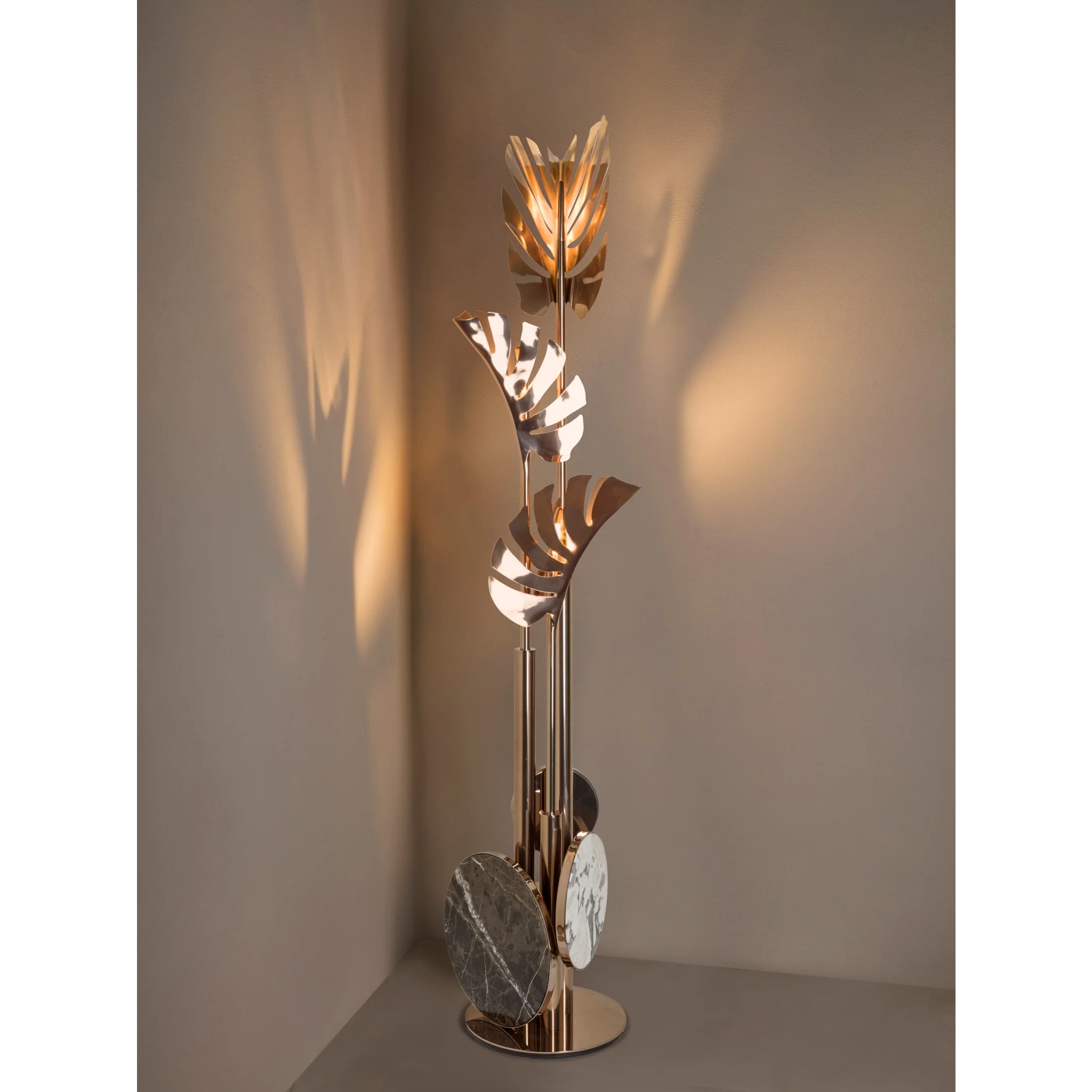 Modern Polished Brass Palm Leaf Floor Lamp | Art Deco Designer Led Ready Ul Listed