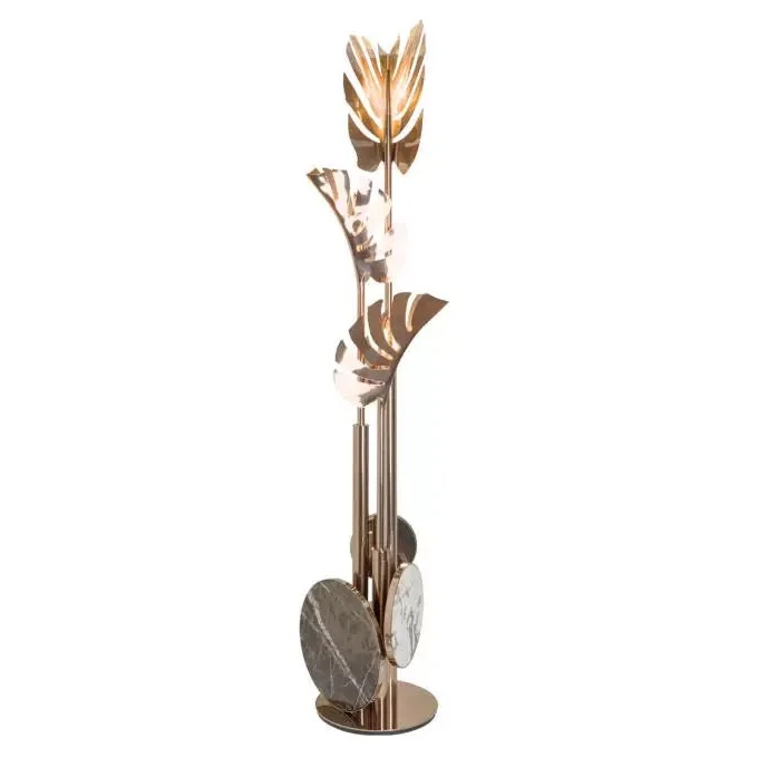 Modern Polished Brass Palm Leaf Floor Lamp | Art Deco Designer Led Ready Ul Listed