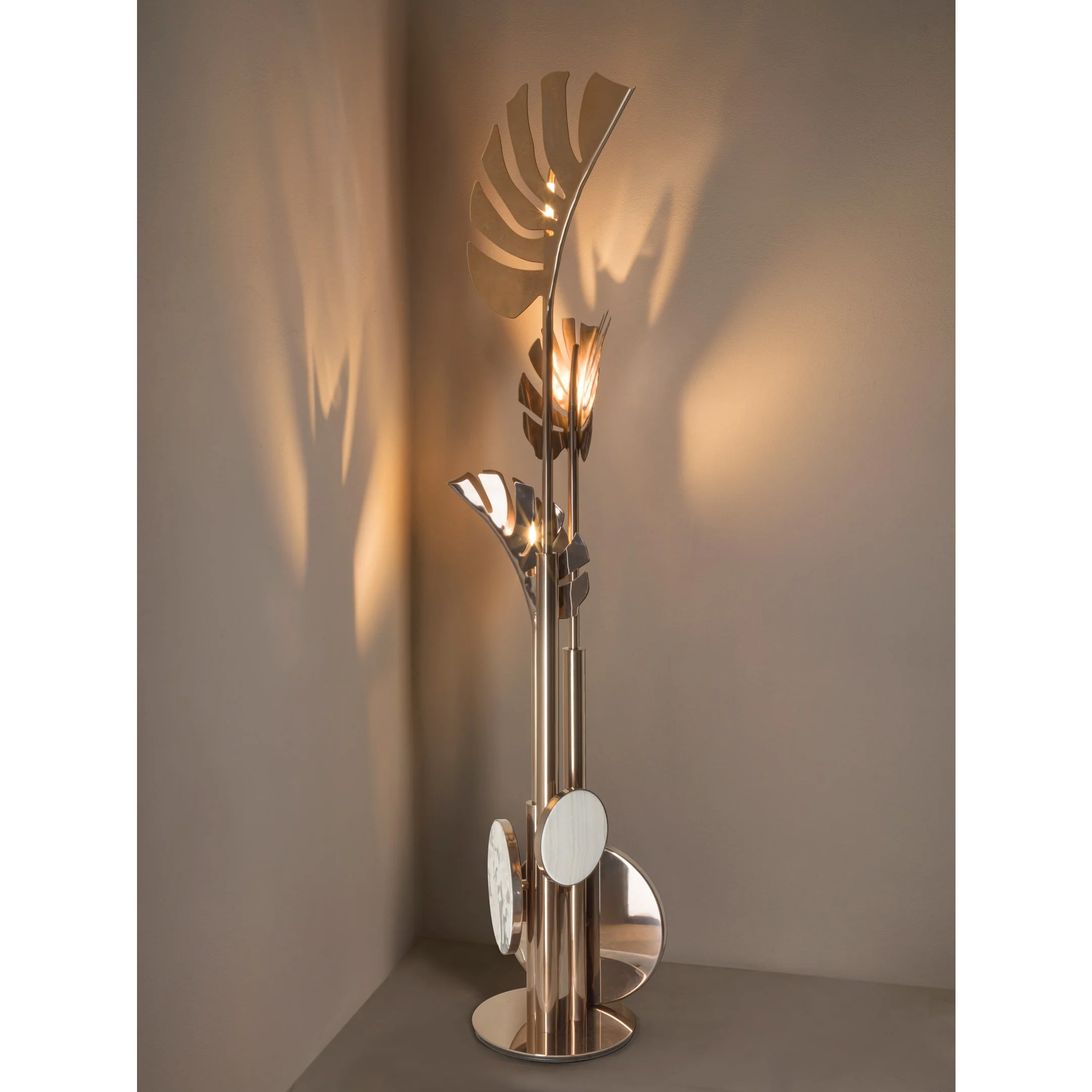 Modern Polished Brass Palm Leaf Floor Lamp | Art Deco Designer Led Ready Ul Listed