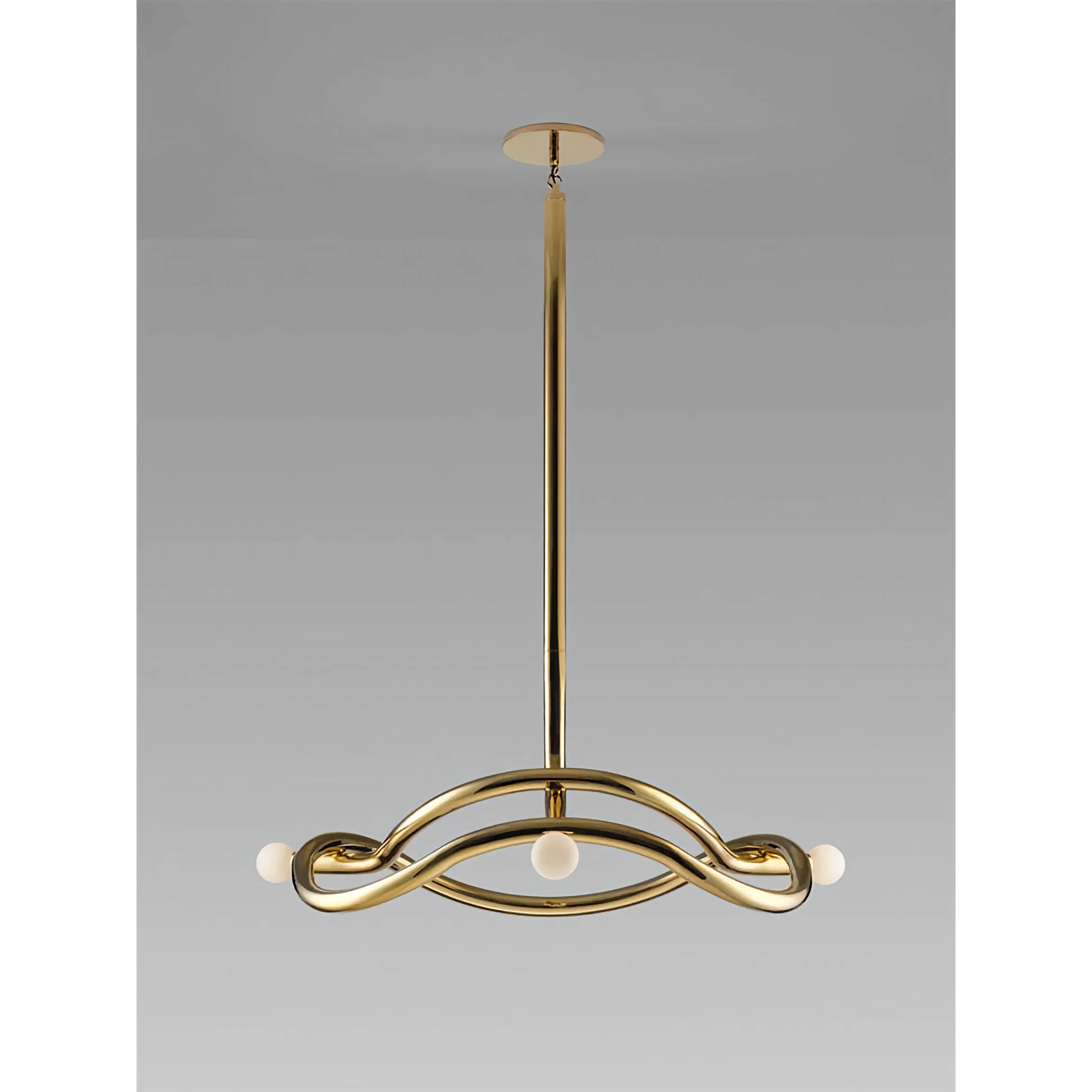 Brass Mid Century Chandelier | Sculptural 4 Light Pendant with Opal Globes | Statement Fixture for Dining or Lounge
