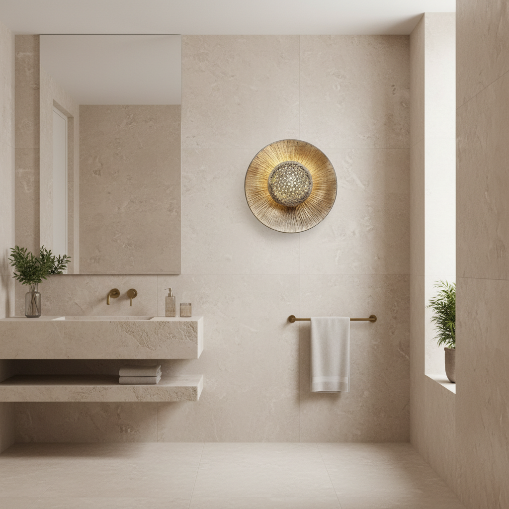 Gold-leaf Disc Wall Sconce | Sculptural Gilded Steel-mesh 28cm Art Deco Eclectic Feature Casalolalights Luxury Lamps