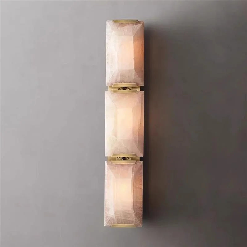 Triple Genuine Calcite Wall Sconce Brass | Tall Staircase Light Double Height Entry 3 Stones Casalola Lights Luxury