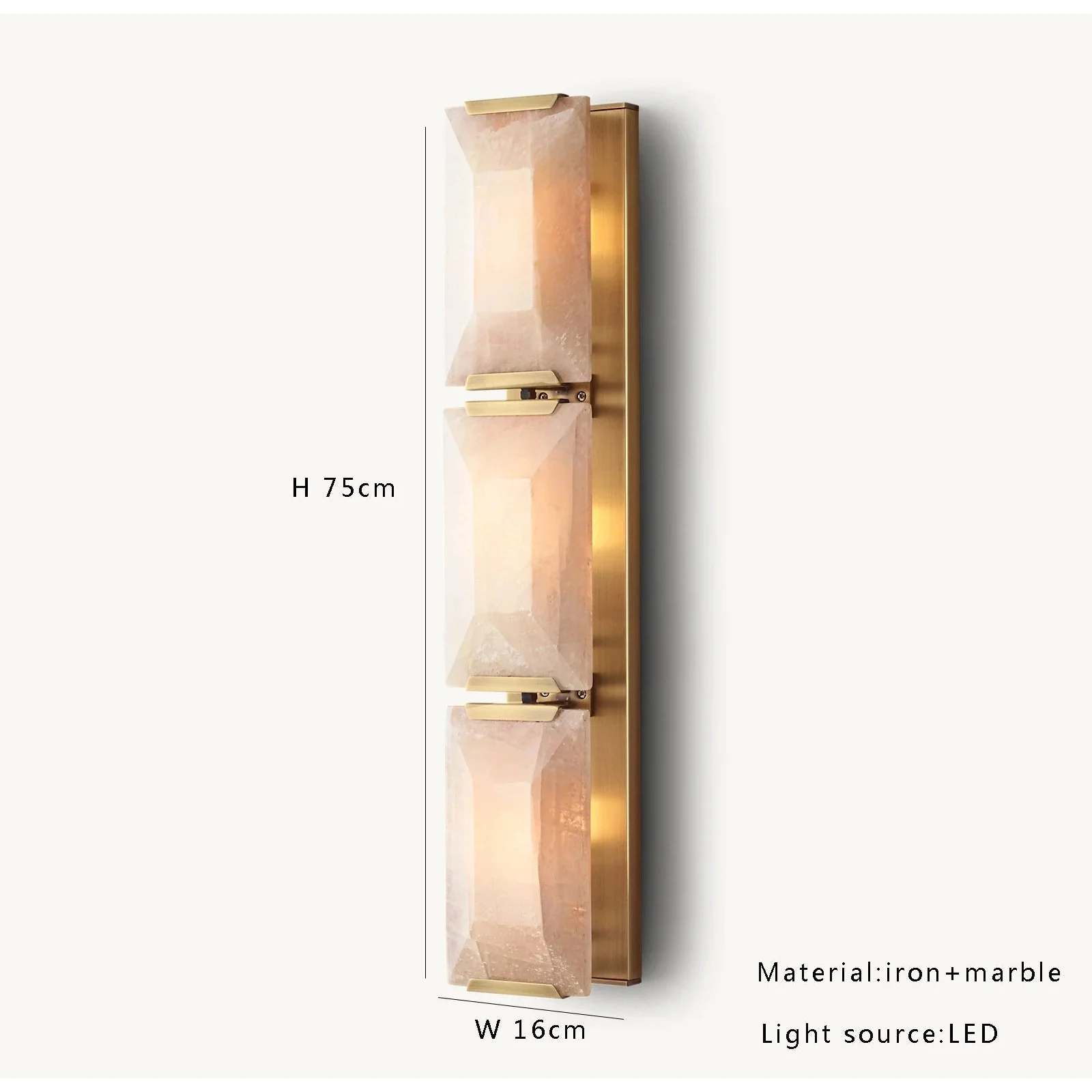 Luxury Gold & Calcite Wall Sconce – Triple Light Art Deco Fixture for Elegant Interiors