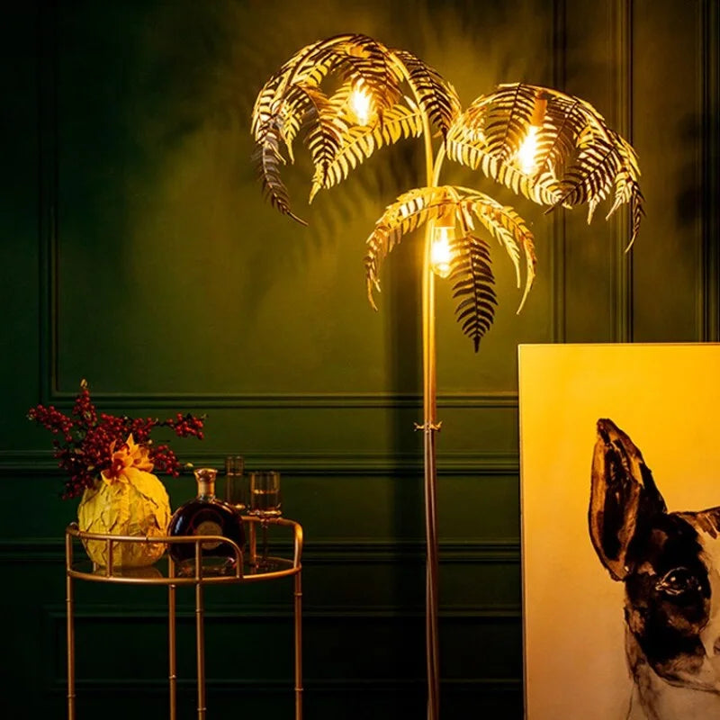 Tall Floor Lamp | Gold Palm Tree Hollywood Regency Lighting for Living Room