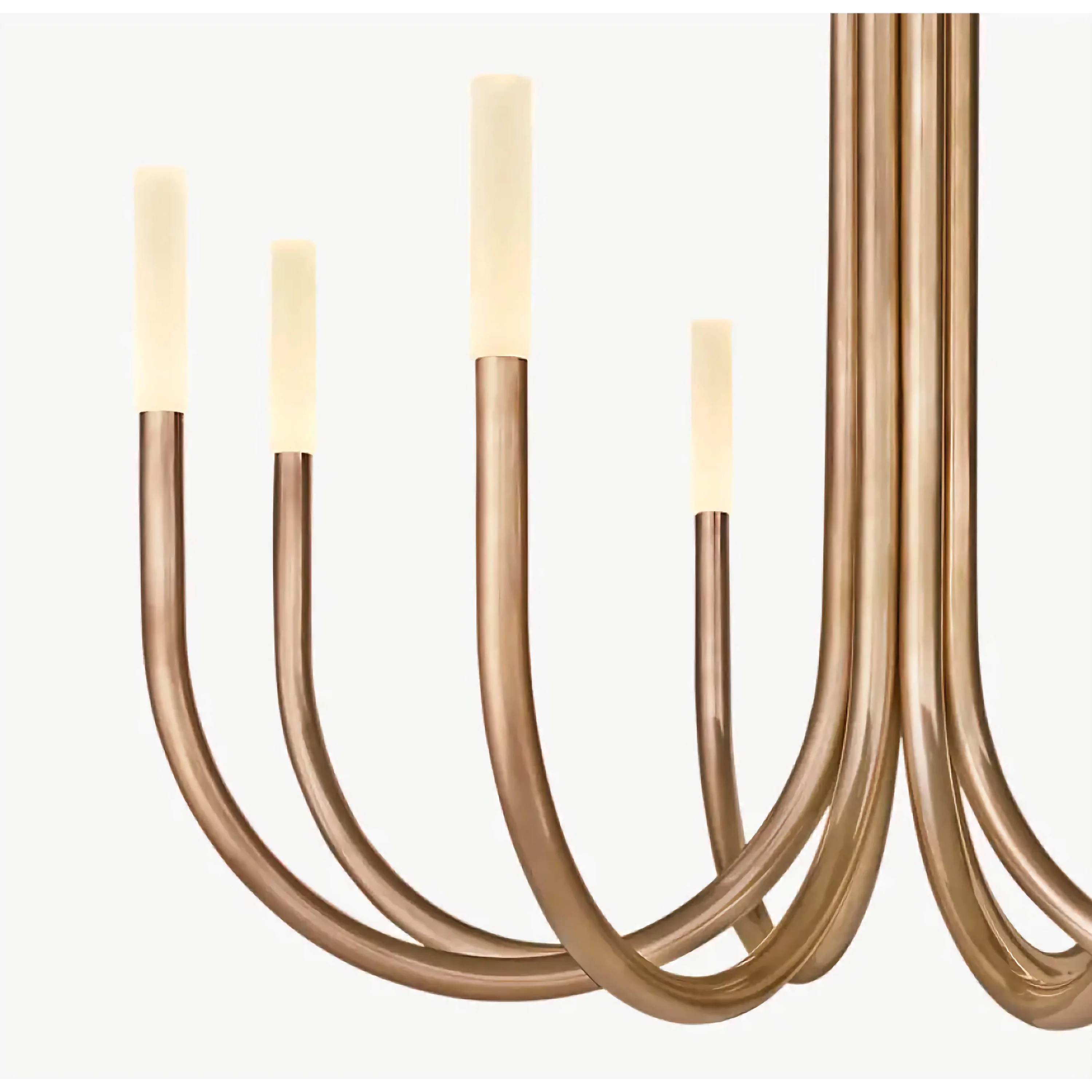 Curved Copper Candelabra Chandelier | 18 Light Sculptural Fixture | Opal Diffuser Lighting for Dining or Grand Entry