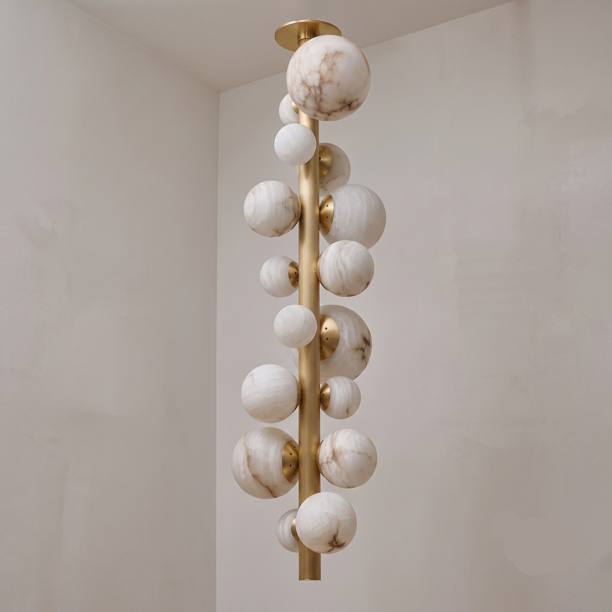 Grappolo — Alabaster Sphere Cluster Chandelier in Solid Brass