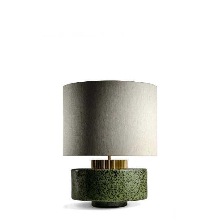 Green Ceramic Table Lamp | Sculptural Designer Lighting with Brass