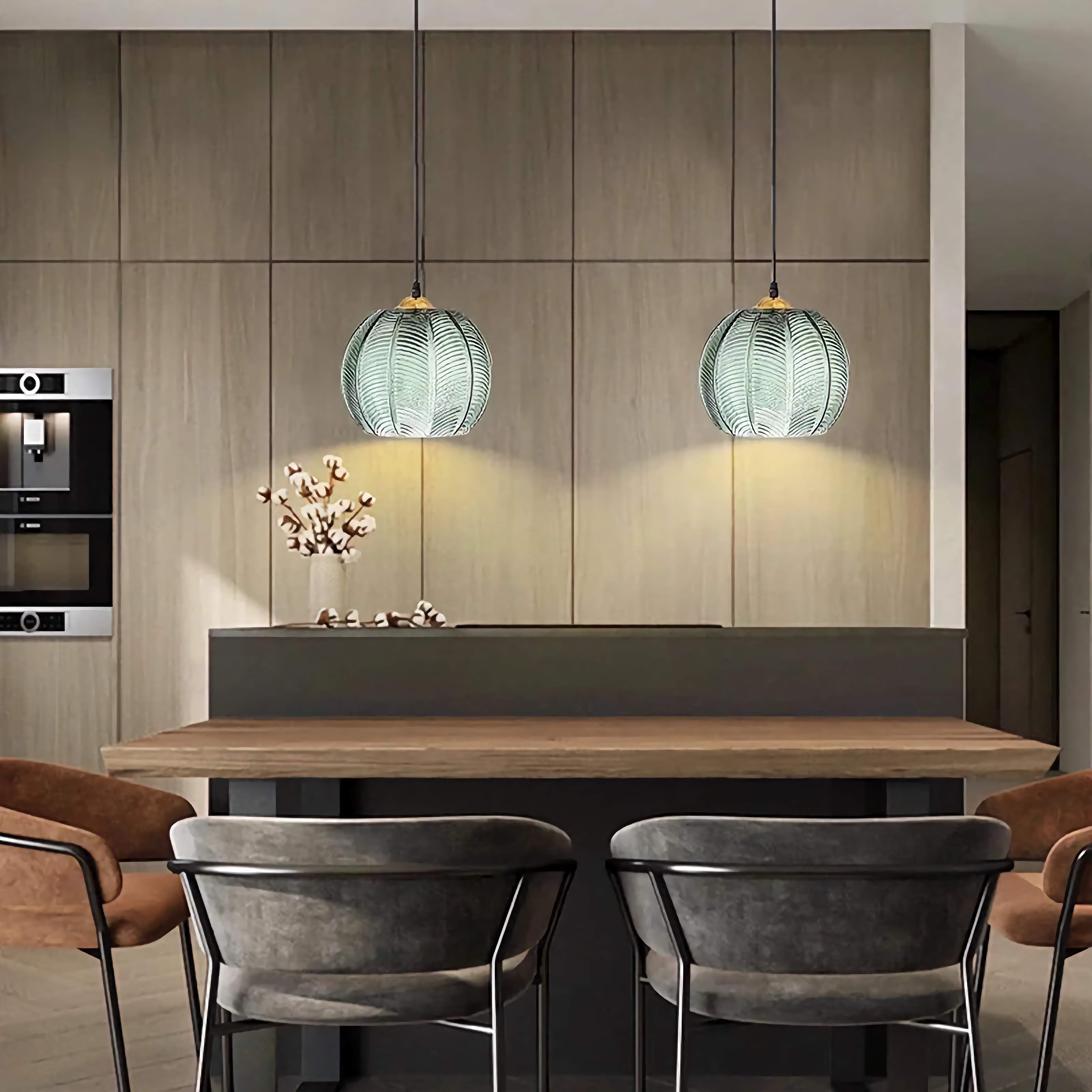Green Glass Globe Pendant Light | Hand-blown Emerald with Brass Kitchen Island & Dining Room Casalolalights Luxury