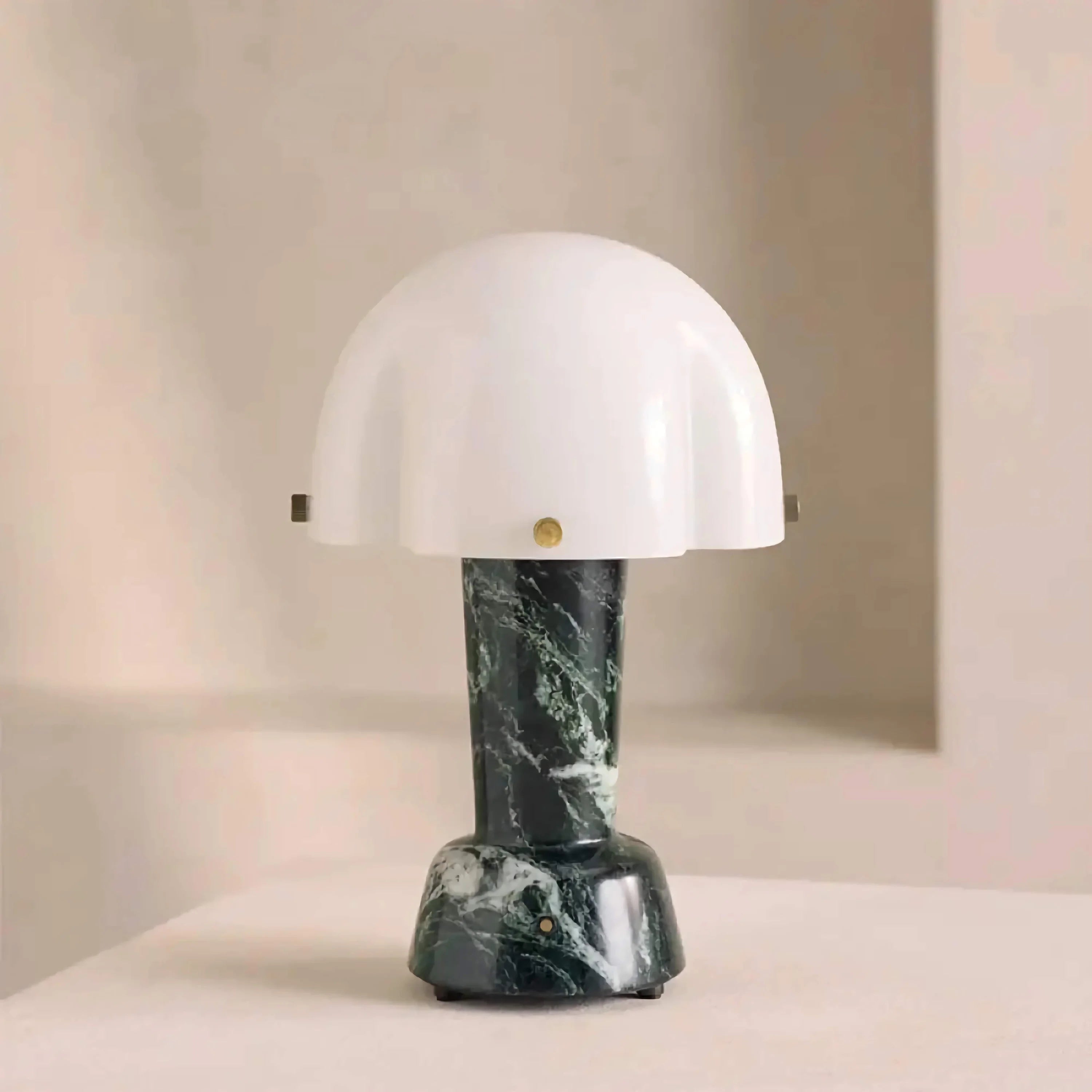 Green Marble Base Table Lamp | Fluted Glass Dome Accent