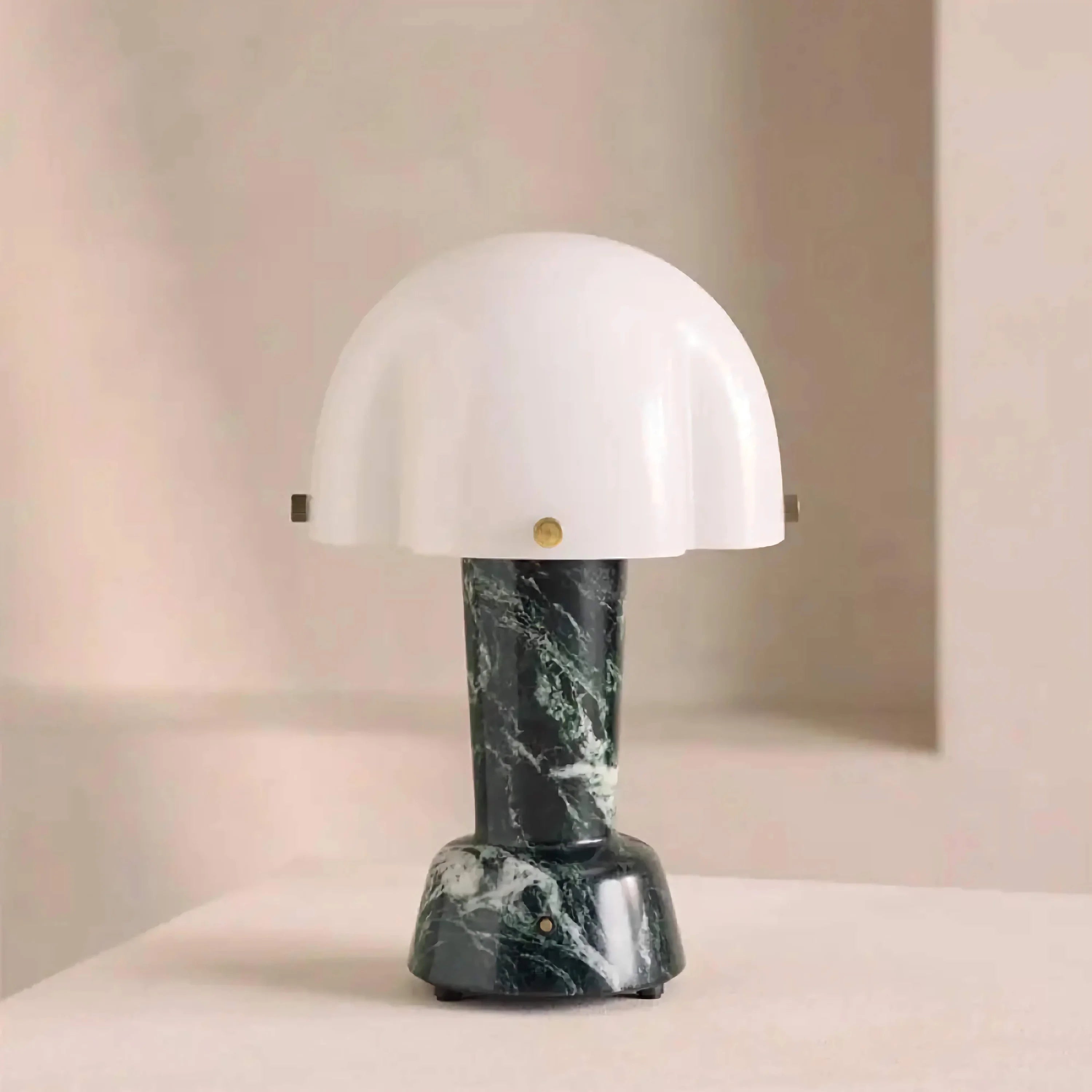 Green Marble Base Table Lamp | Fluted Glass Dome Accent