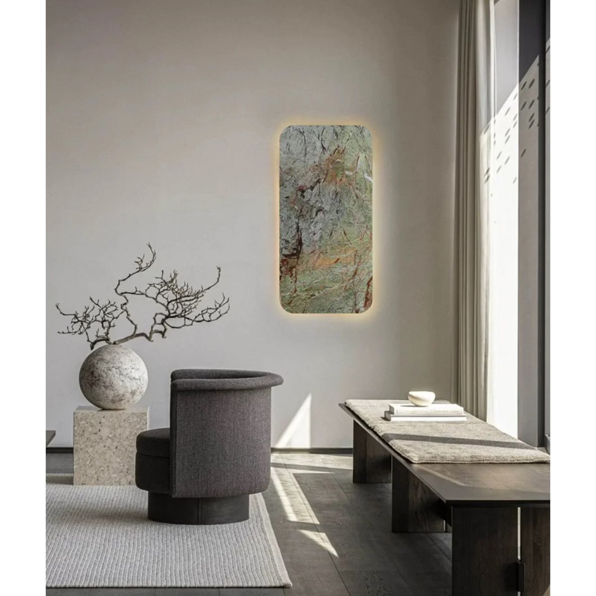Green Marble Wall Light | Rectangular Natural Stone Sconce Modern Minimalist Living Room & Bedroom Casalolalights