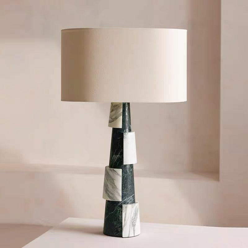 Green Marble Table Lamp for Console and Living Room | Tiered Stone Linen Shade 57 Cm Casalola Lights Luxury Lamps