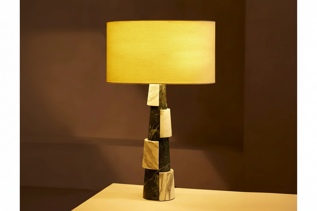 Green Marble Table Lamp for Console and Living Room | Tiered Stone Linen Shade 57 Cm Casalola Lights Luxury Lamps
